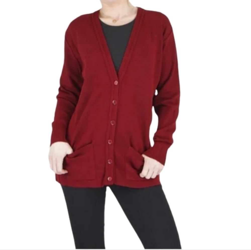 Lord & TAYLOR Red V-neck Button Down Wool Cardigan Women's Knit Sweater Size XS